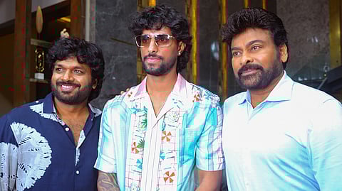 Chiranjeevi felicitates Tilak Varma on the sets of Mana Shankara Varaprasad Garu