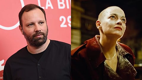 Filmmaker Yorgos Lanthimos and a still of Emma Stone from Bugonia