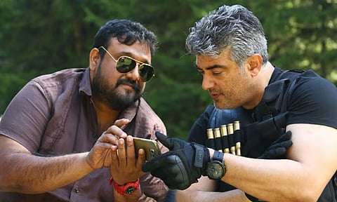 Siruthai Siva and Ajith Kumar in the sets of Vivegam