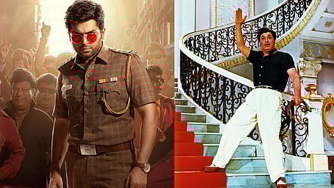 Karthi in Vaa Vaathiyaar; MGR still from Engal Veettu Pillai