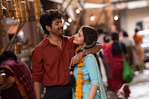 A still from Parasakthi with Sivakarthikeyan and Sreeleela