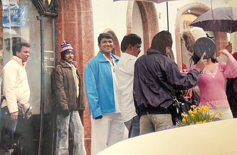 A making still of Akash featuring Puneeth Rajkumar