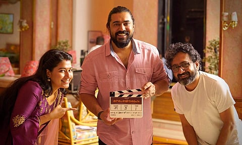 Nivin Pauly, Grace Antony and Ratheesh Balakrishna Poduval at Kanakam Kamini Kalaham sets
