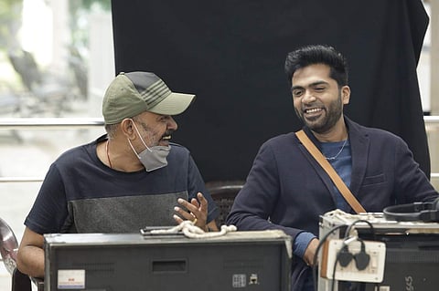 A promo still of Maanaadu starring Silambarasan