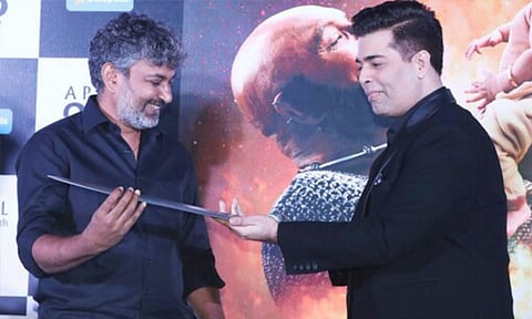 A still of Rajamouli and Karan Johar