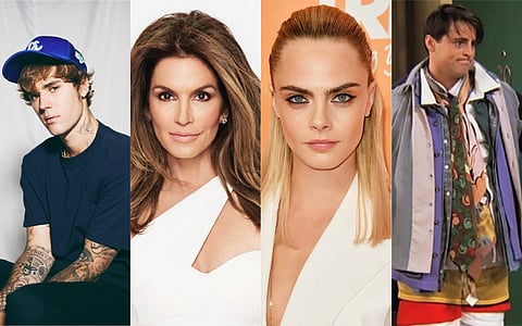 Justin Bieber, Cindy Crawford, Cara Delevingne and Matt LeBlanc walk the ramp in famous Friends attire