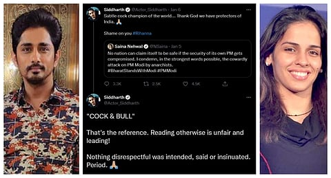 Siddharth clarifies about on tweet on Saina Naiwal: Nothing disrespectful was intended