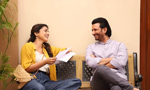 Shriya Saran and Sharman Joshi on the sets of Music School