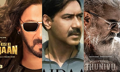 Posters of Kisi Ki Bhai Kisi Ki Jaan, Maidaan and Thunivu