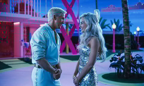 Margot Robbie and Ryan Gosling in a scene from Barbie