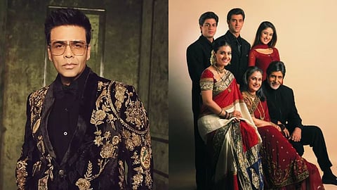 Karan Johar and a poster of the film
