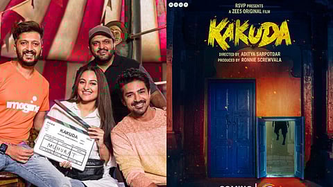 Riteish Deshmukh, Sonakshi Sinha, Saqib Saleem and Aditya Sarpotdar (left) and a poster from Kakuda