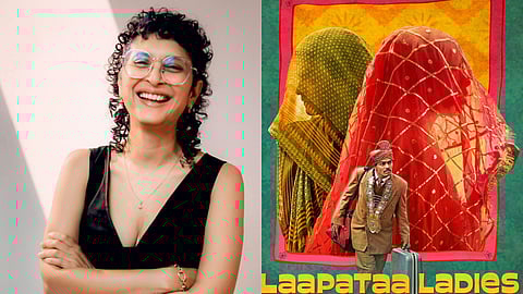 Kiran Rao and the poster of Laapataa Ladies