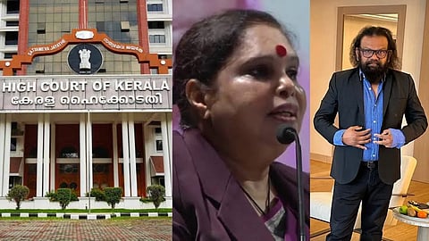 High Court of Kerala (L), former Justice K Hema, actor-producer Sajimon Parayil (R)