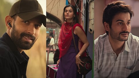 Vikrant Massey (L), Taapsee Pannu (C) and Sunny Kaushal (R) in the song
