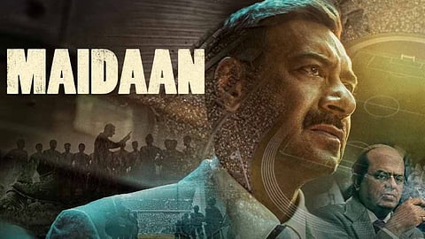 Maidaan poster featuring Ajay Devgn (L) and Gajraj Rao (R)