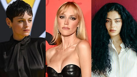 From L to R - Emma Corrin, Maika Monroe and Charli XCX