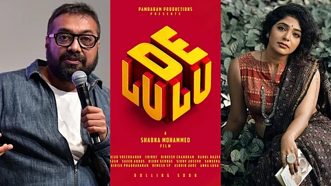 (L to R) Anurag Kashyap, Title Poster of Delulu, Rima Kallingal