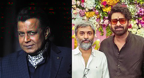Mithun Chakraborty (L), Hanu Raghavapudi (M) and Prabhas (R)