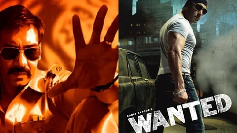 A poster from Singham (left) and a poster from Wanted