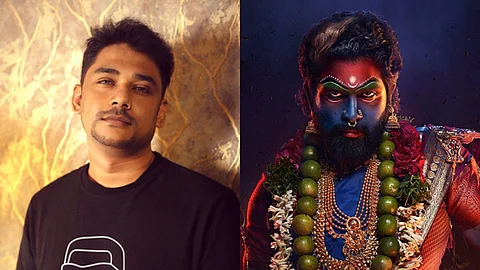 Sam CS (L) and Pushpa 2 poster (R)