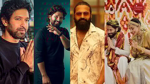 From L to R (Vikrant Massey, Allu Arjun, Rishab Shetty, Naga Chaitanya and Sobhita Dhulipala)