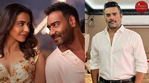 Ajay Devgn and Rakul Preet SIngh in De De Pyaar De (left) and R. Madhavan