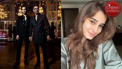 Aaman Devgan and Ajay Devgn (left) and Rasha Thadani