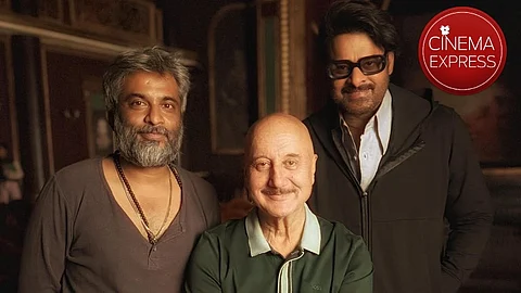 Hanu Raghavapudi (L), Anupam Kher (M) and Prabhas (R)