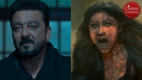 Sanjay Dutt (L) and Mouni Roy (R) in the trailer