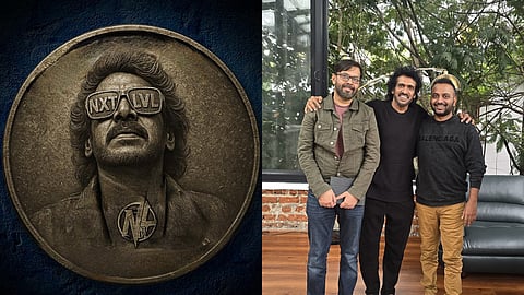 A poster for Next Level (L) and Upendra with Aravind Kaushik and Tarun Shivappa (R)