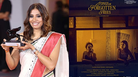 Director Anuparna Roy (left) and a poster from Songs of Forgotten Trees