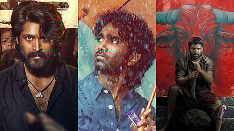 From L to R: Harish Kalyan in a poster for Diesel, Pradeep Ranganathan in a poster for Dude, Dhruv Vikram in a poster for Bison Kaalamaadan