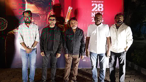 Suriya and Lingusamy during the special screening of Anjaan