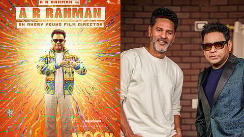 Moon Walk poster announcing AR Rahman's on screen appearance; AR Rahman with Prabhu Deva