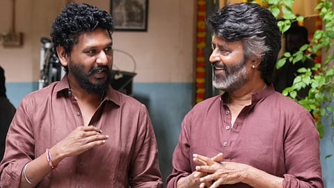 Lokesh Kanagaraj and Rajinikanth in the sets of Coolie