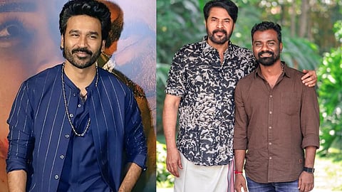 Dhanush; Mammootty and Rajkumar Periasamy in the announcement pic of D55