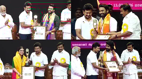 Suriya, Dhanush, Sivakarthikeyan, Keerthy Suresh receiving Tamil Nadu State Film Awards 