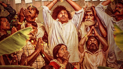Yogi Babu prays along with villagers for water in the new look poster of Kenatha Kanom