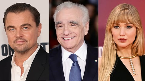 Leonardo DiCaprio (extreme left) and Jennifer Lawrence (extreme right) headline Martin Scorsese's (centre) What Happens At Night