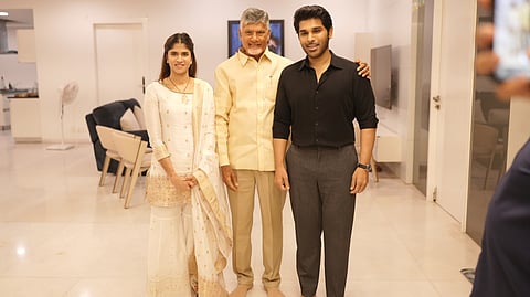 Nayanika and Allu Sirish with AP Chief Minister N Chandrababu Naidu