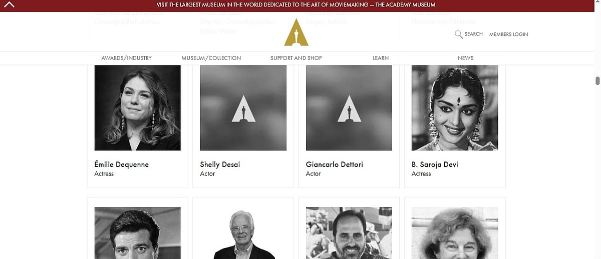 Saroja Devi recognised on the In Memoriam website of the Academy