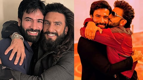 Danish Pandor and Ranveer Singh in Dhurandhar sets (pic 1) and after the film (pic 2)