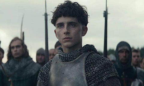 Timothée Chalamet as King Henry V in The King