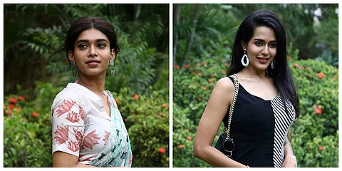 Dushara and Pradaini Surva clicked at the press meet of the upcoming thriller Bodhai Yeri Budhi Maari