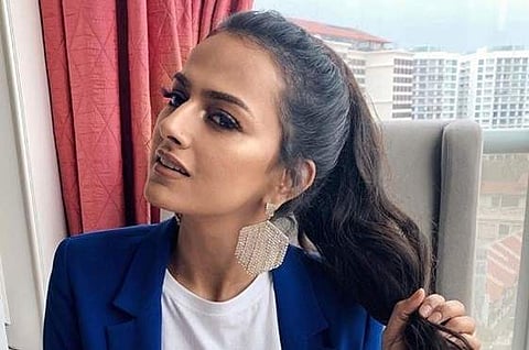 Shraddha Srinath clicked at the Singapore premiere of Nerkonda Paarvai