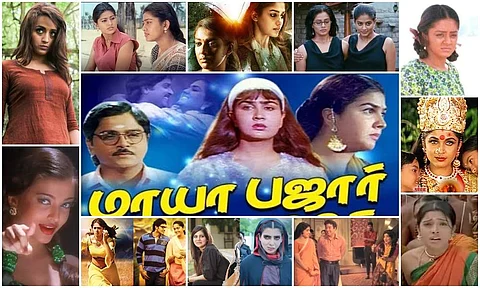 25 years ago this month, the Urvashi starrer Mayabazar released. It featured her in dual roles - the innocent Suji and the fake godwoman Mayamma. Let's look at other heroines who did dual roles!