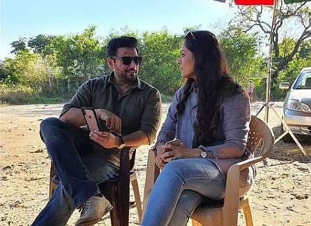 Prashanth and Simran on the sets of Andhaghan