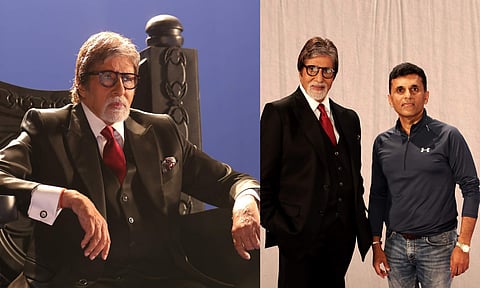Big B during the shoot, and with producer Anand Pandit