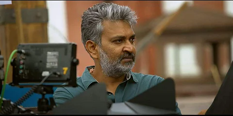 SS Rajamouli on the sets of RRR